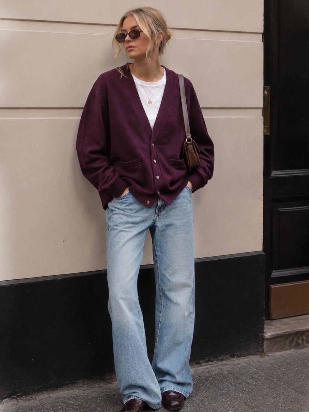 Robe di Kappa Vintage Burgundy Wool Cardigan Oversized Grandpacore Dark Academia